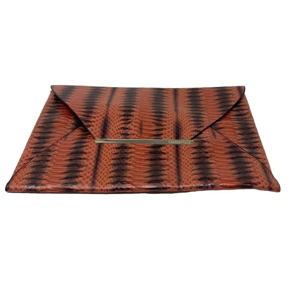 BCBGMAXAZRIA Faux Snakeskin Envelope Clutch Brown Black Y2K Bag